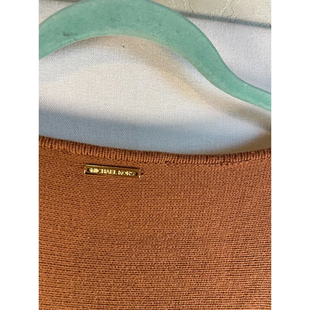 Michael Kors Cognac Brown Side Zip Tunic Sweater Gold Hardware Large